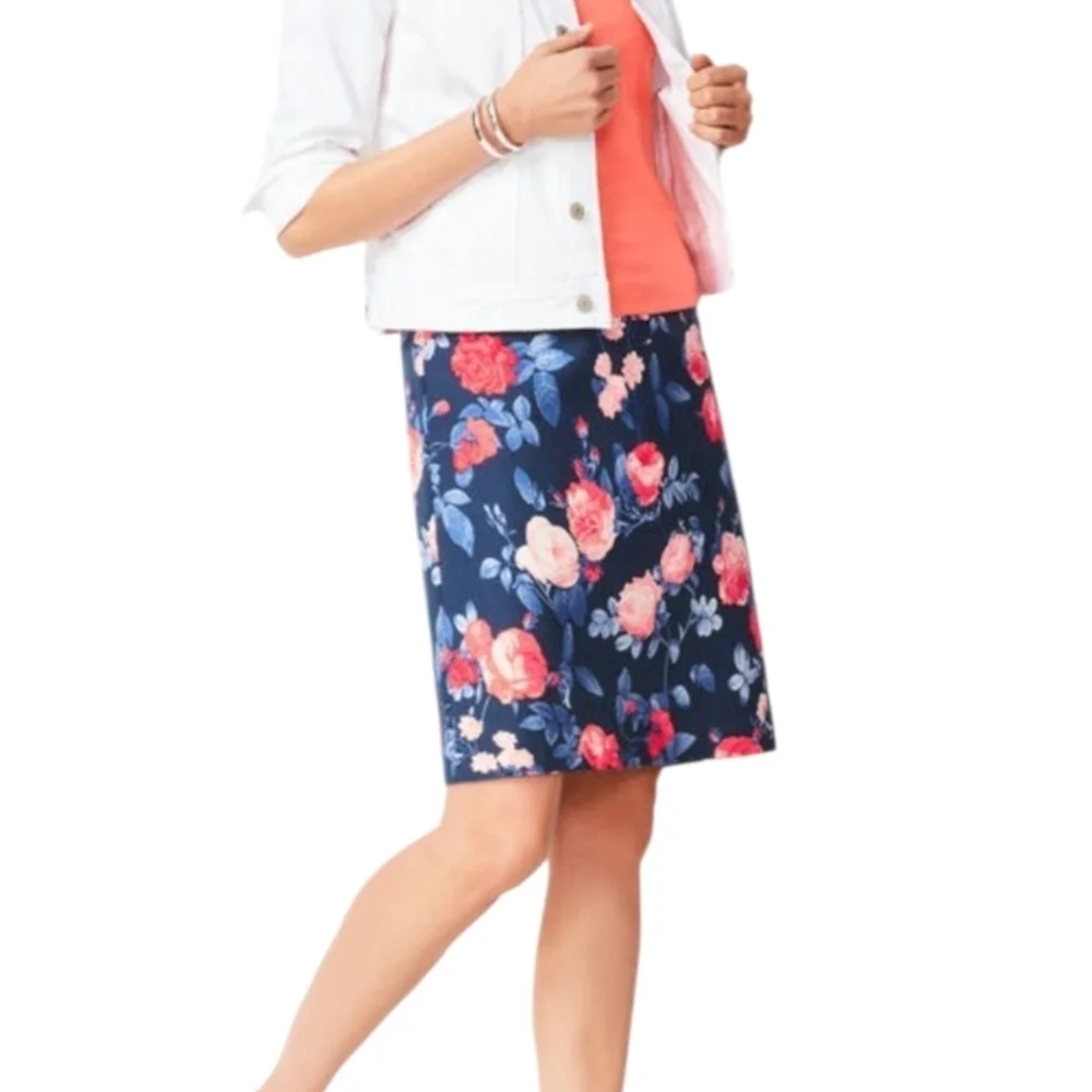 Talbots Floral Navy Pencil Skirt Size 4